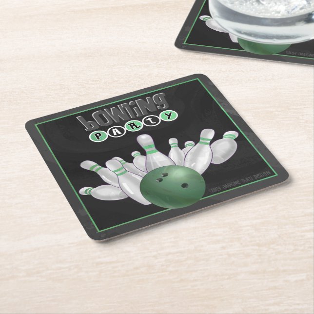 Cool Green Bowling Party Coasters (Angled)