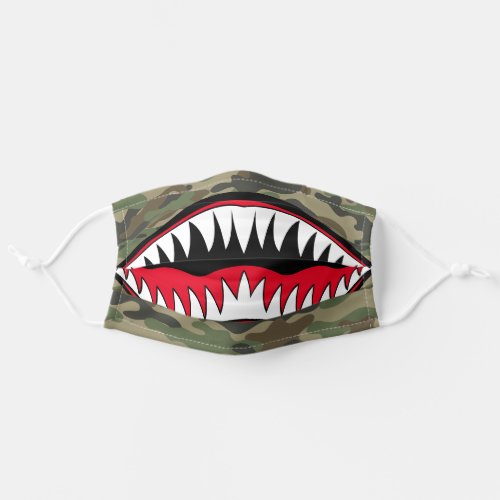 Cool green camo pattern red white shark teeth mens adult cloth face mask