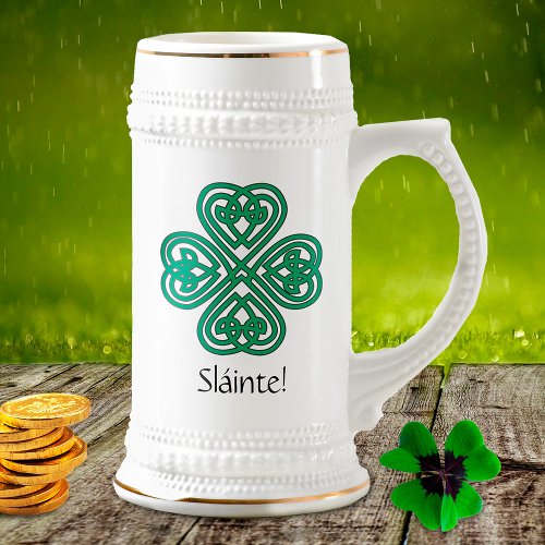 Cool Green Celtic Knot Cross Clover Slinte Beer Stein