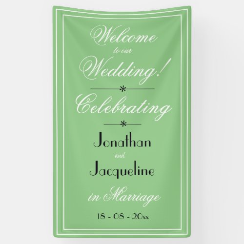 Cool Green Chic WhiteBlack Script Wedding Welcome Banner