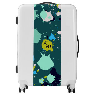 Cool Green Colorful Paint Splatter Initials Luggage