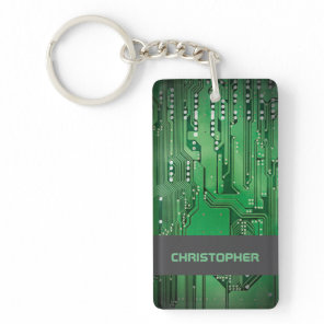 Cool Green Computer Circuit Board Monogram Keychain