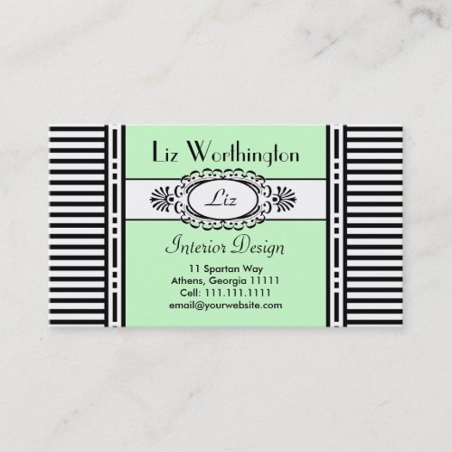 Cool Green Damask and Stripes Customizable Business Card Templates