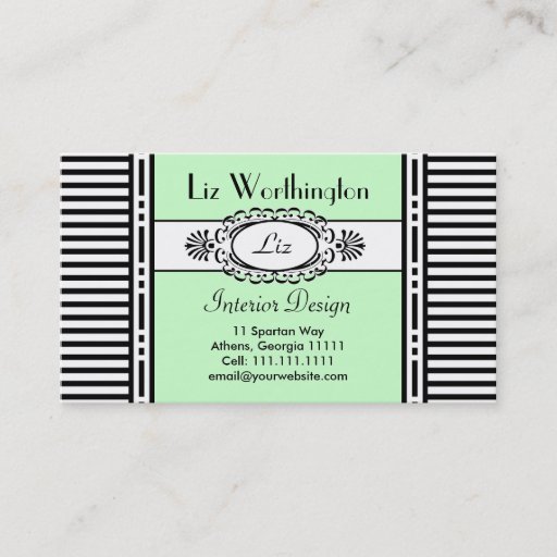 Customizable Cool Green Damask and Stripes Customizable Business Card Templates
