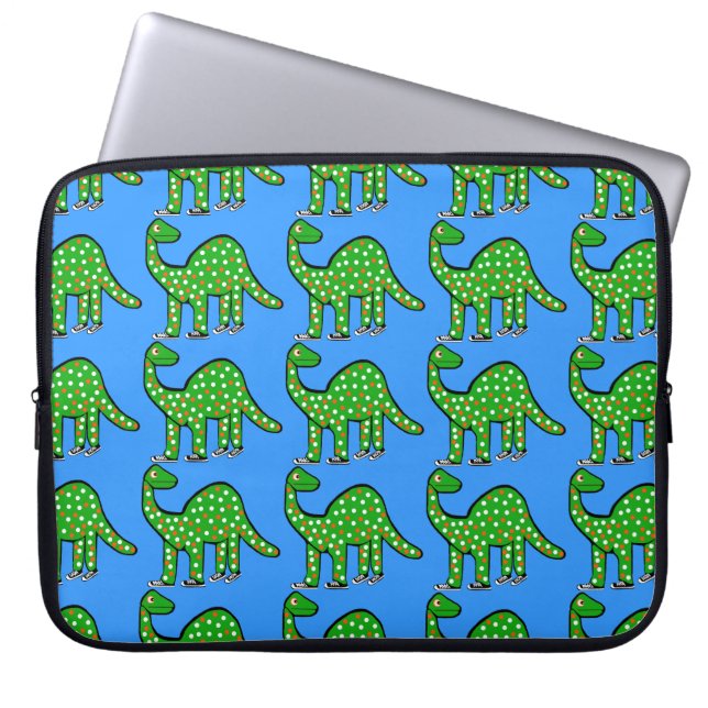 Cool Green Dinosaur Laptop Case Kids Gift (Front)