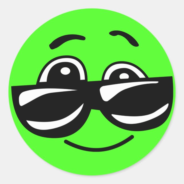 Cool Green Emoji with Sunglasses Classic Round Sticker (Front)