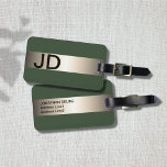 Cool Green Faux Metal Stripe Bold Monogram Luggage Tag<br><div class="desc">Elegant customizable green luggage tag with FAUX metal stripe and your bold monogram.</div>