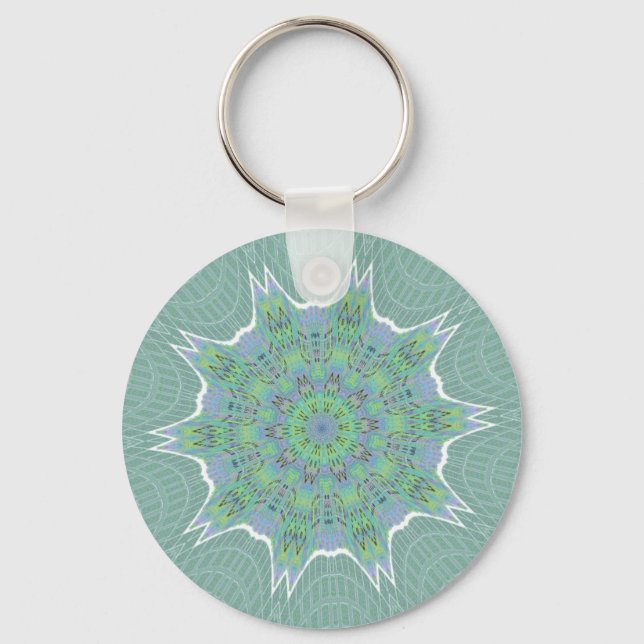 Cool Green Floral pattern Keychain (Front)