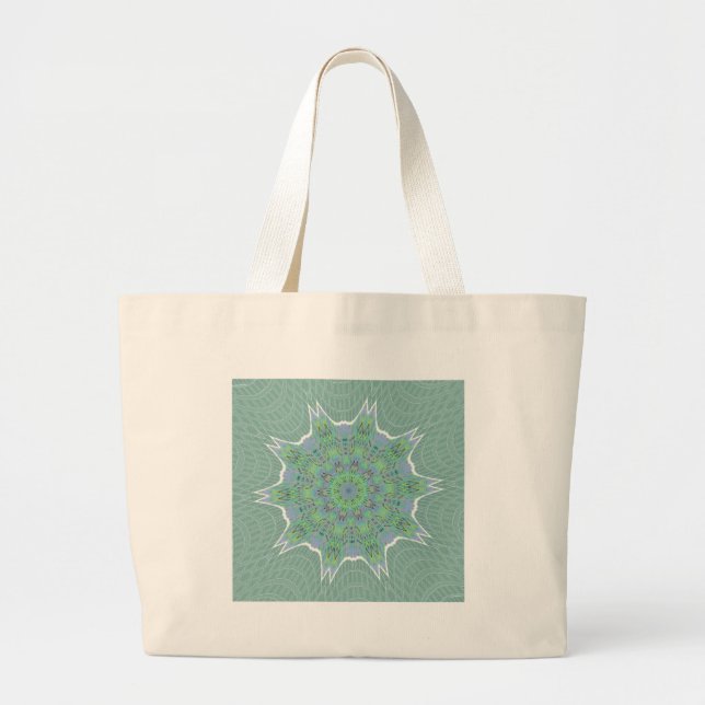 Cool Green Floral pattern Large Tote Bag (Front)