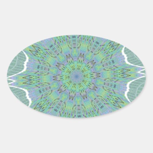 Cool Green Floral pattern Oval Sticker