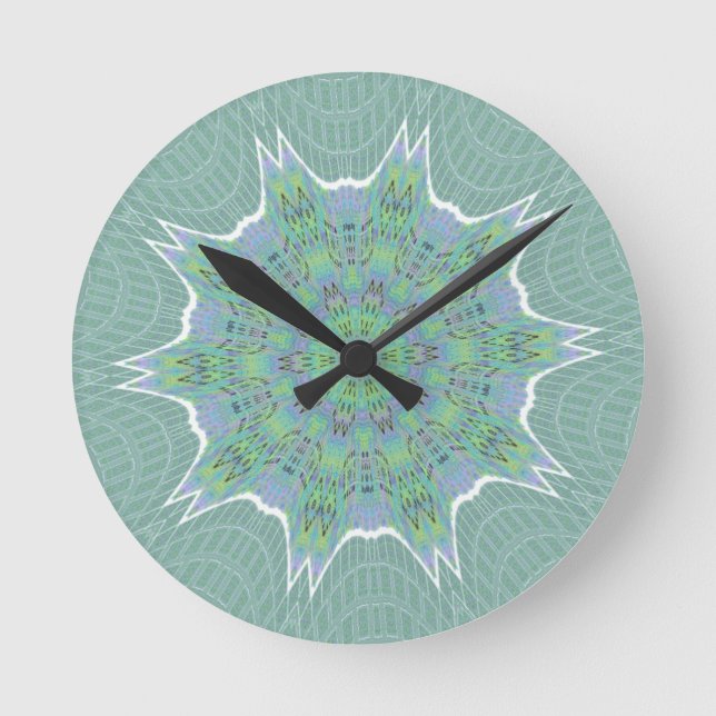 Cool Green Floral pattern Round Clock (Front)