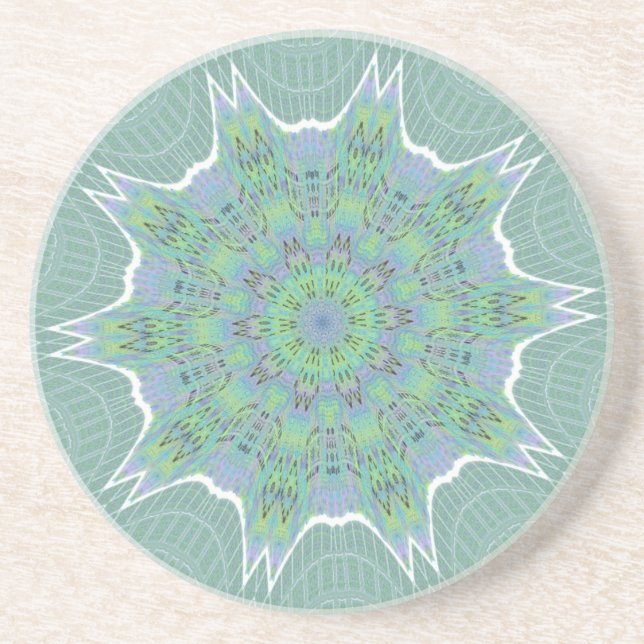 Cool Green Floral pattern Sandstone Coaster (Front)