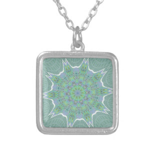 Cool Green Floral pattern Silver Plated Necklace
