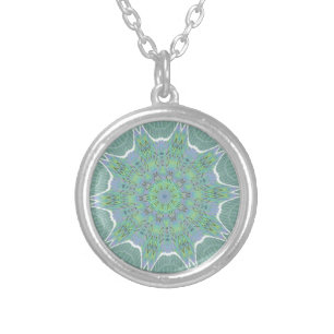 Cool Green Floral pattern Silver Plated Necklace
