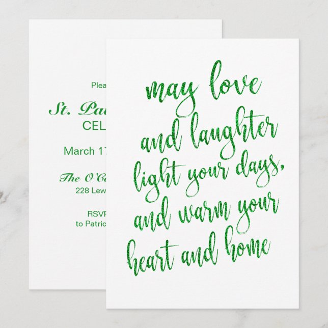 Cool Green Glitter St Patrick's Day Party Invitation (Front/Back)