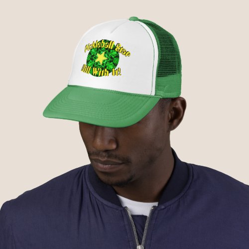 Cool Green Glowing Pickleball Star Trucker Hat