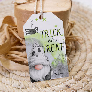 Cool green gnome halloween trick or treat favor gift tags