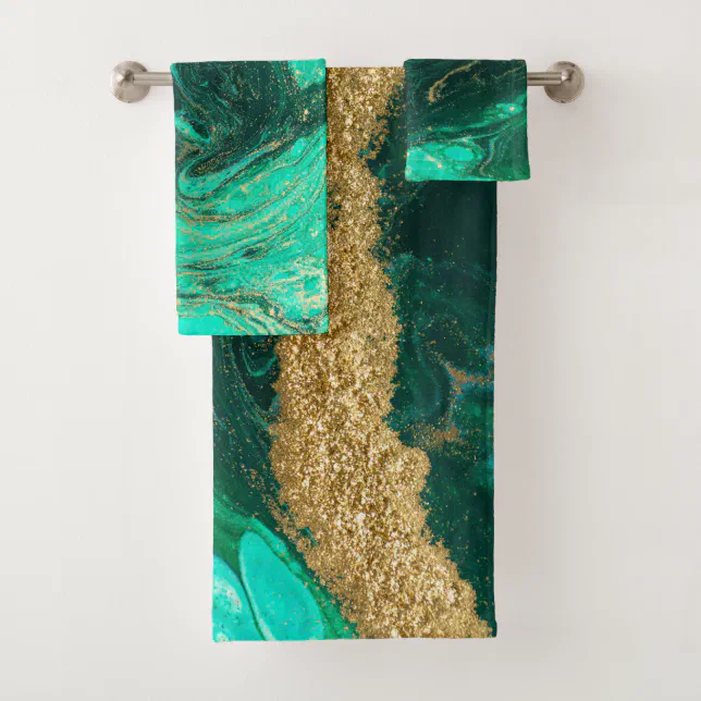 Cool Green Gold Marble Stone Bath Towel Set | Zazzle