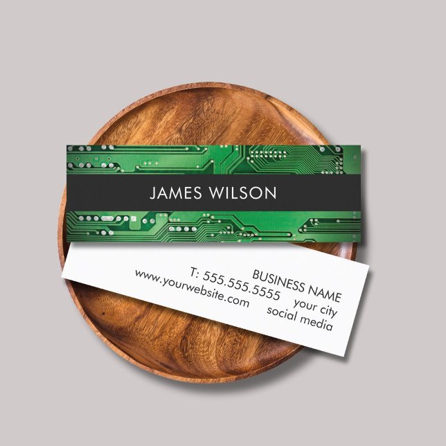 Cool Green Grey Circuit Consultant Mini Business Card (Creator Uploaded)