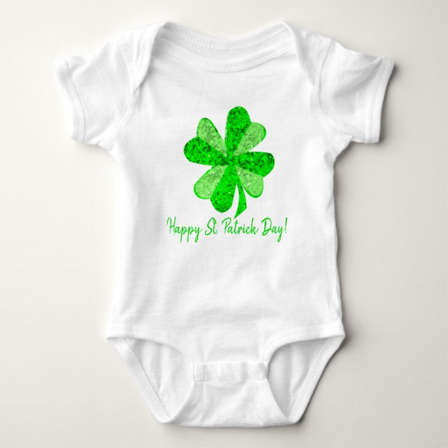 Cool Green Irish Shamrock Clover Patrick's Day Baby Bodysuit (Front)