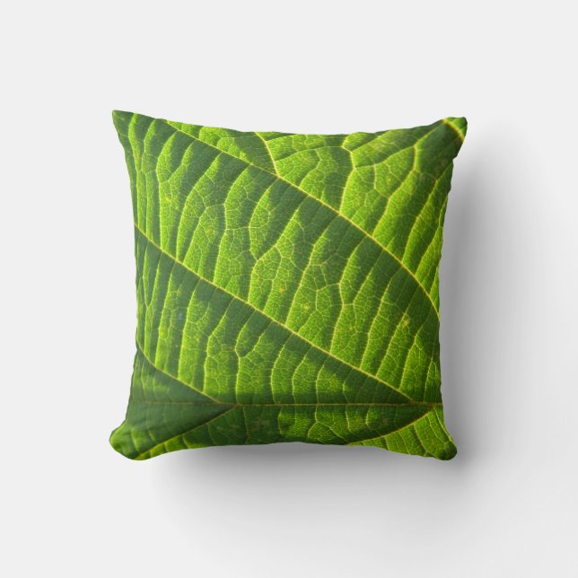Cool Green Leaf Pattern Throw Pillow (Front)