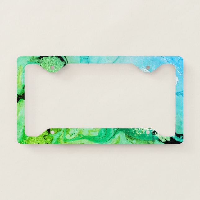 Cool Green Marble Stone Gold License Plate Frame (Front)