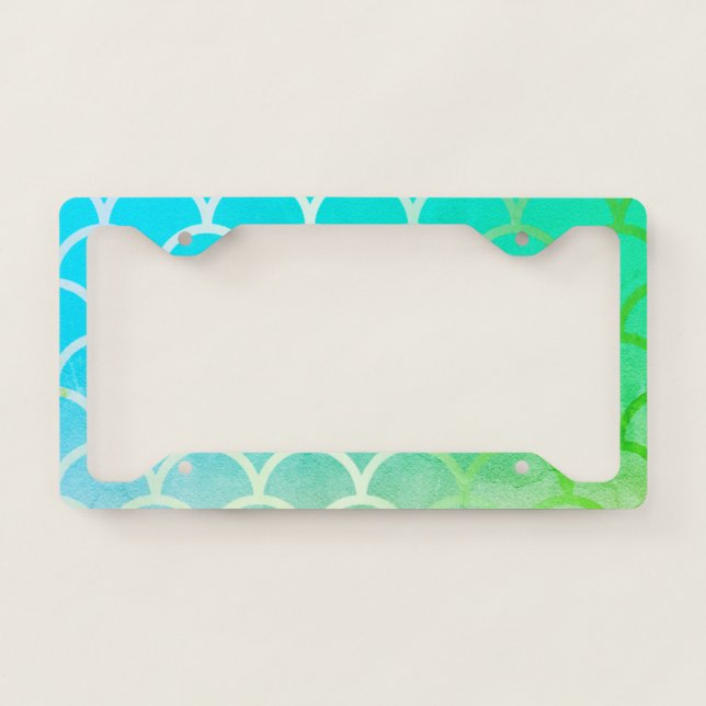 Cool Green Ombre Mermaid Scales License Plate Frame (Front)