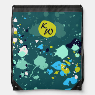 Cool Green Paint Splatter Initial Drawstring Bag