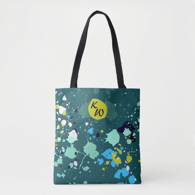 Cool Green Paint Splatter Initial  Tote Bag (Front)