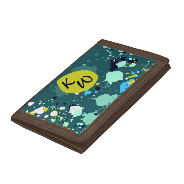 Cool Green Paint Splatter Initial  Tri-fold Wallet (Bottom)