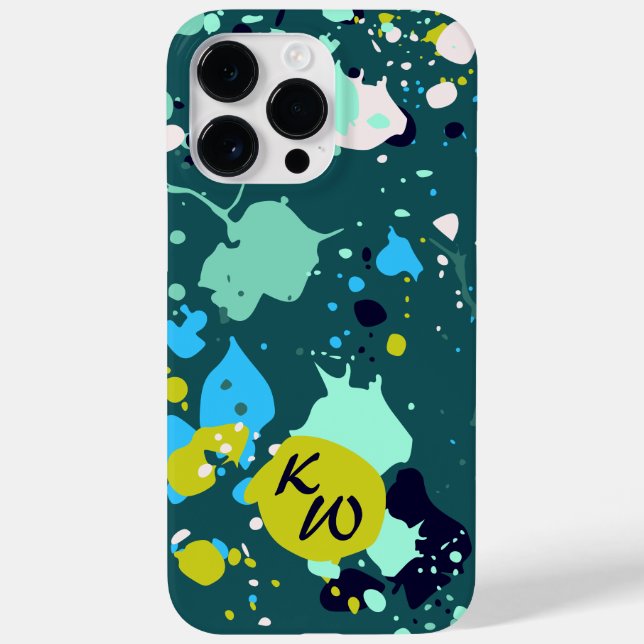 Cool Green Paint Splatter Initials Case-Mate iPhone Case (Back)
