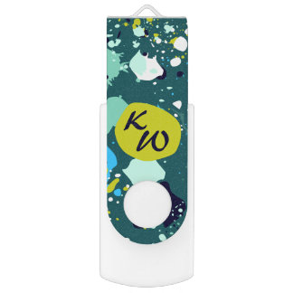 Cool Green Paint Splatter Initials Flash Drive