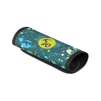 Cool Green Paint Splatter Initials Luggage Handle Wrap