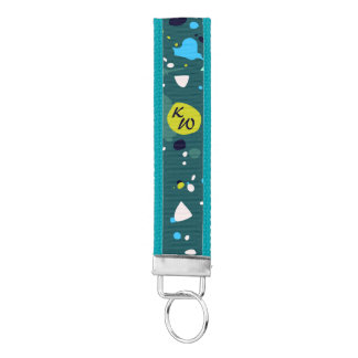 Cool Green Paint Splatter Initials Wrist Keychain