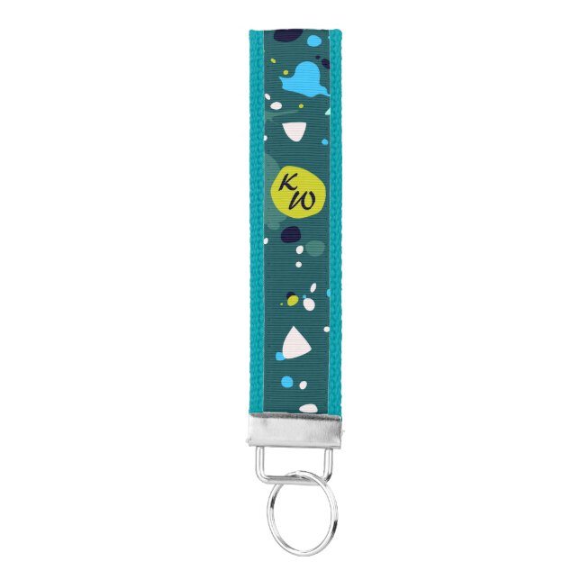 Cool Green Paint Splatter Initials Wrist Keychain (Keys on Bottom)