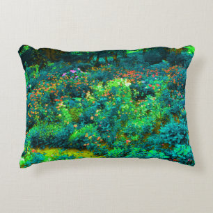 Cool Green Panoramic Garden Flowers View Accent Pillow