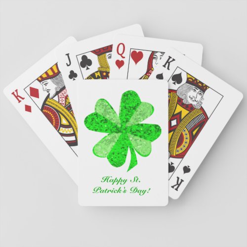Cool Green Shimmering Shamrock St Patricks Day Playing Cards
