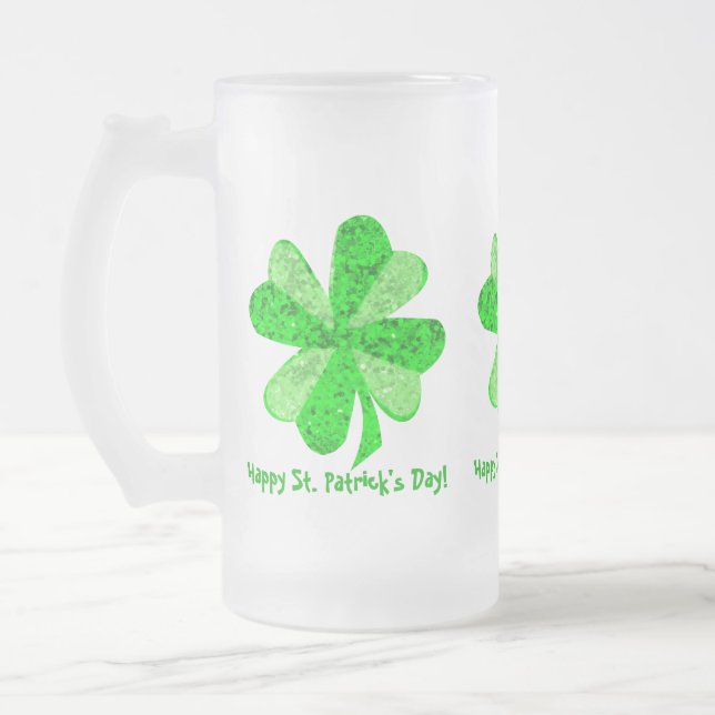 Cool Green Shining Irish Shamrock Ever St Patrick  Frosted Glass Beer Mug (Left)