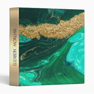 Cool Green Stone Granite Marble,Gold Glitter 3 Ring Binder