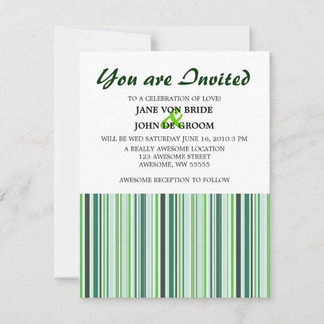 Cool Green Stripes Invitation (Front)