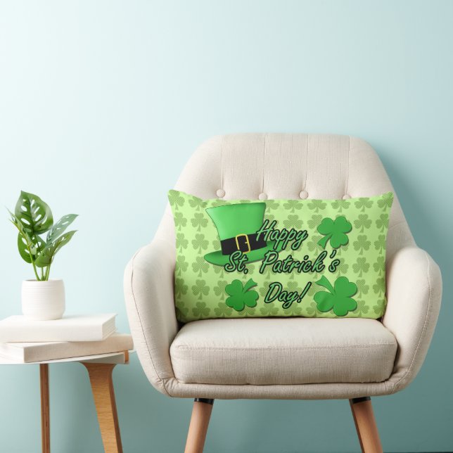 Cool Green top hat Shamrocks Patricks Day PLdesign Lumbar Pillow (Chair)