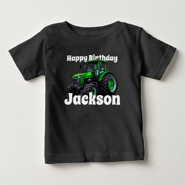 Cool Green Tractor Birthday Baby T-Shirt (Front)