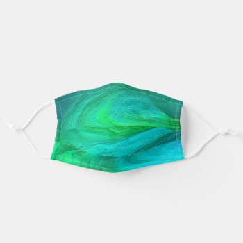 Cool Green Turquoise Poured Paint Abstract Adult Cloth Face Mask by MHDesignStudio at Zazzle