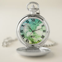 Cool Green Vintage Map of North America with Name Pocket Watch