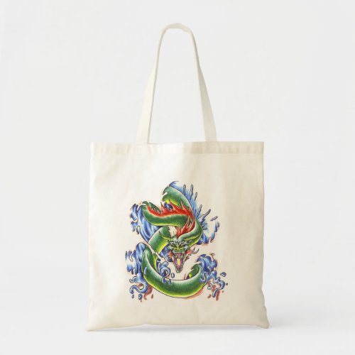 Cool  green water dragon  tattoo bag