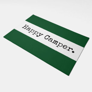 Cool Green White Stripes Happy Camper Retro Text Doormat