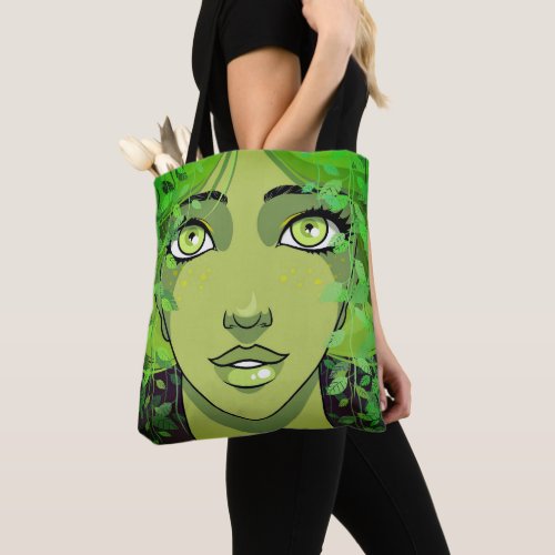 Cool Green Womans Face Natures Lush Vine Hair Tote Bag