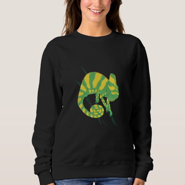 Cool green yellow chameleon Old World lizards cham Sweatshirt (Front)