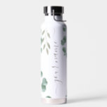 Cool Greenery Elegant Calligraphy Custom Name Water Bottle<br><div class="desc">Cool Greenery sage green and white Elegant Calligraphy Custom Name Water Bottle</div>