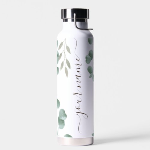 Cool Greenery Elegant Calligraphy Custom Name Water Bottle